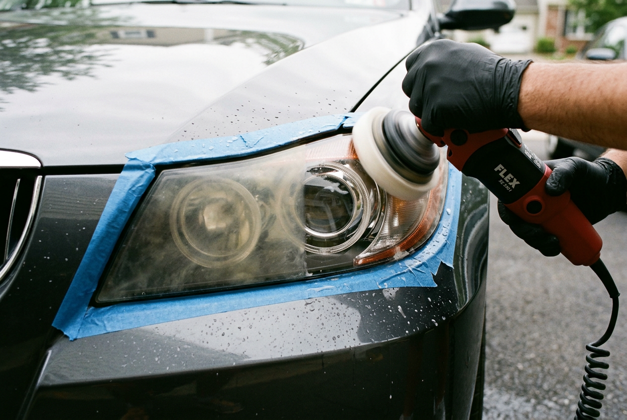 Headlight restoration before and after comparison in West Point, UT