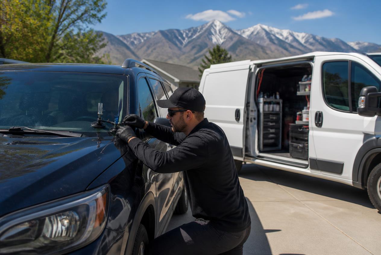 Mobile Windshield Repair performed by a mobile technician in northern Utah