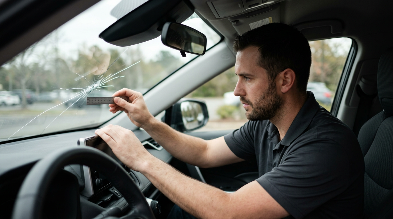 Before and after comparison of a windshield chip repair