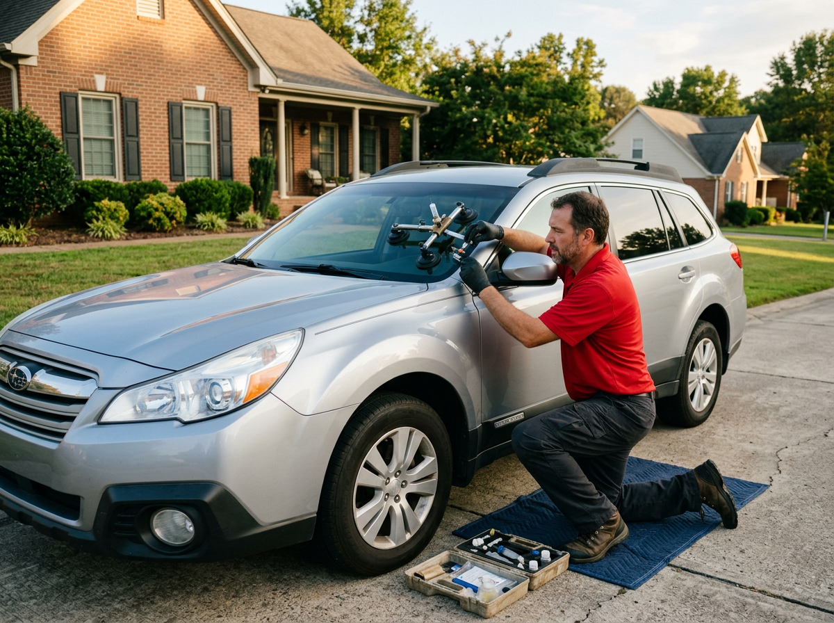 Customer checking the time while a repair is performed in the driveway
