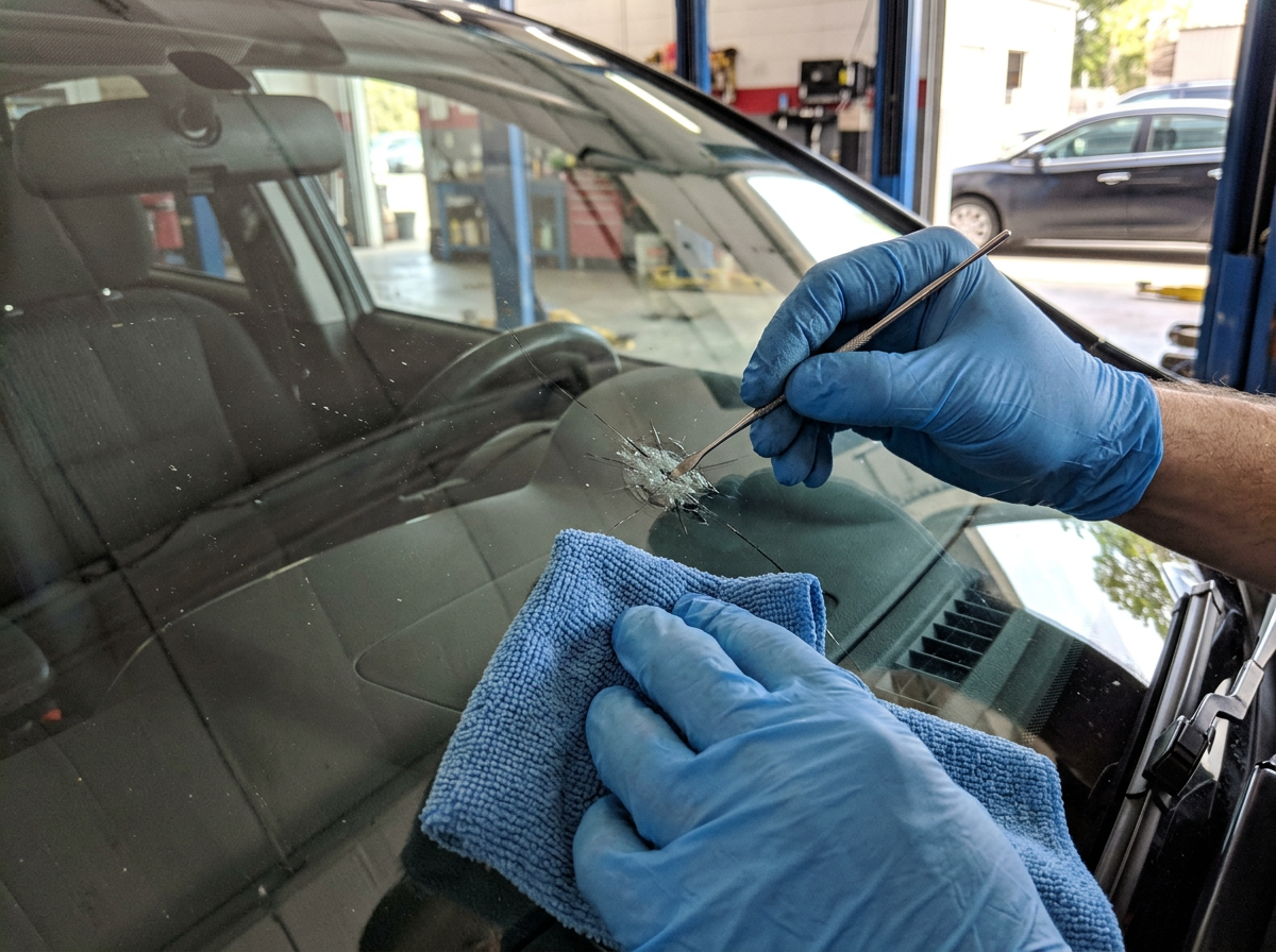 Clean and prepare during Windshield Rock Chip Repair