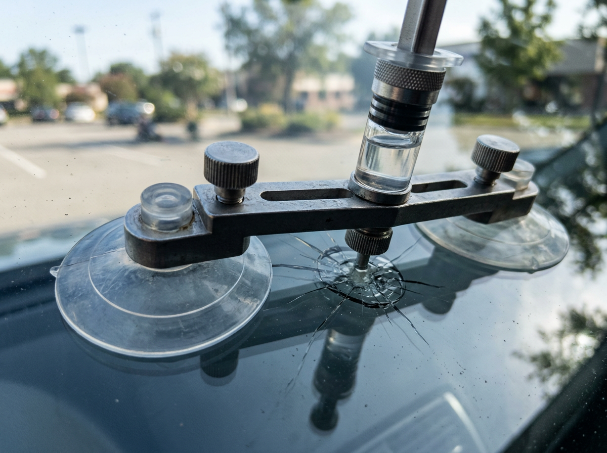 Inject resin during Windshield Rock Chip Repair